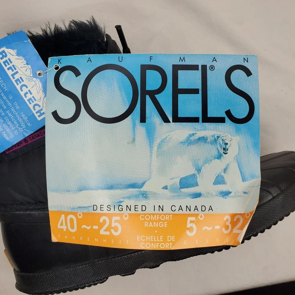 NWT VTG SOREL KAUFMAN Canadian WOMENS 5 BLACK INSULATED WATERPROOF WINTER BOOTS